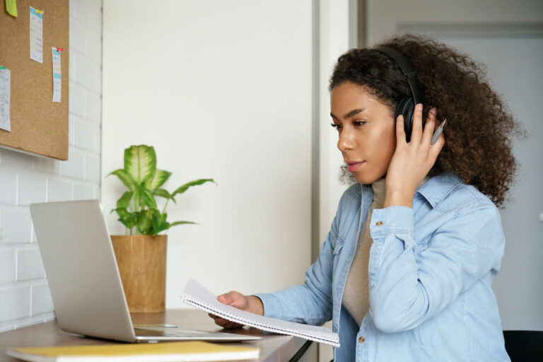 A teacher learns about the science of reading during an online webinar