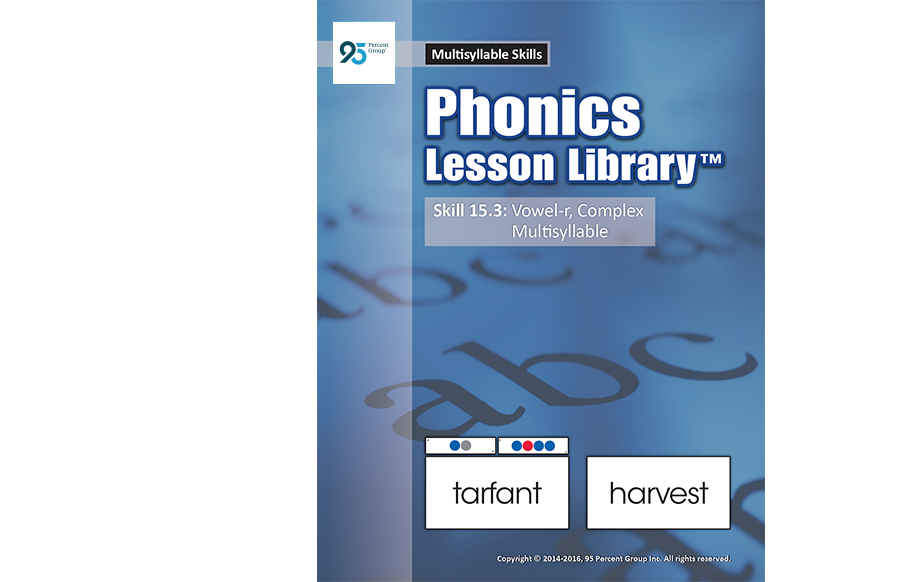 Book cover titled Phonics Lesson Library Skill 15.3: Vowel-r, Complex Multisyllable.