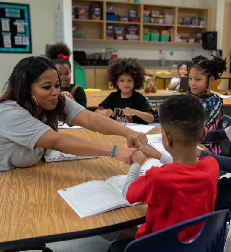 Reading specialist with her small group intervention students