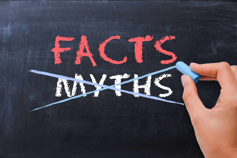 Facts Myths text with Myths crossed out