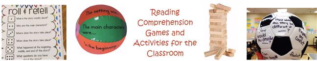 Photos of different reading comprehension games and activities for the classroom.