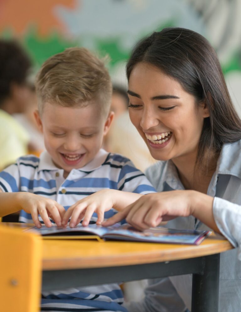 Students engaging in a reading activity in a classroom