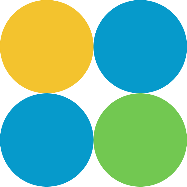 Overlapping circles in yellow, blue, and green