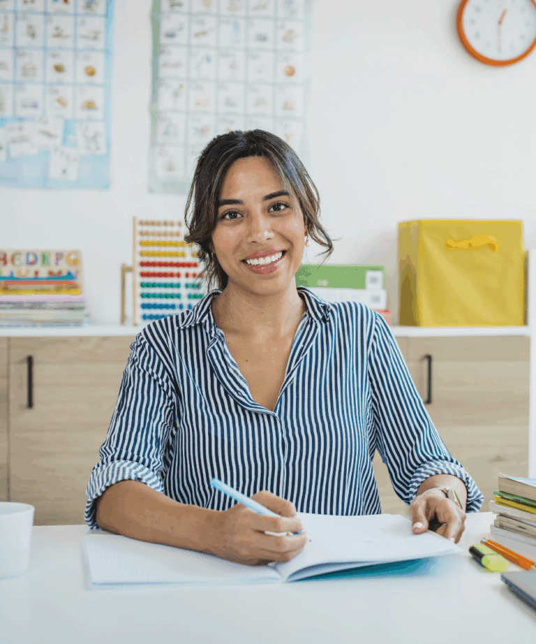 Female elementary teacher planning curriculum